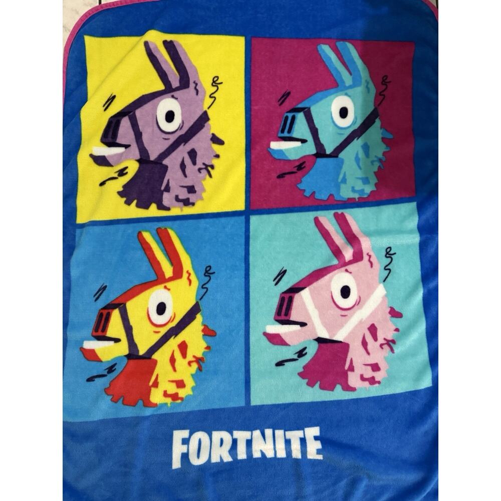 Llama Fortnite Fleece Blanket Throw Travel Blue Pink Yellow Soft 37”x 48” - Picture 2 of 6